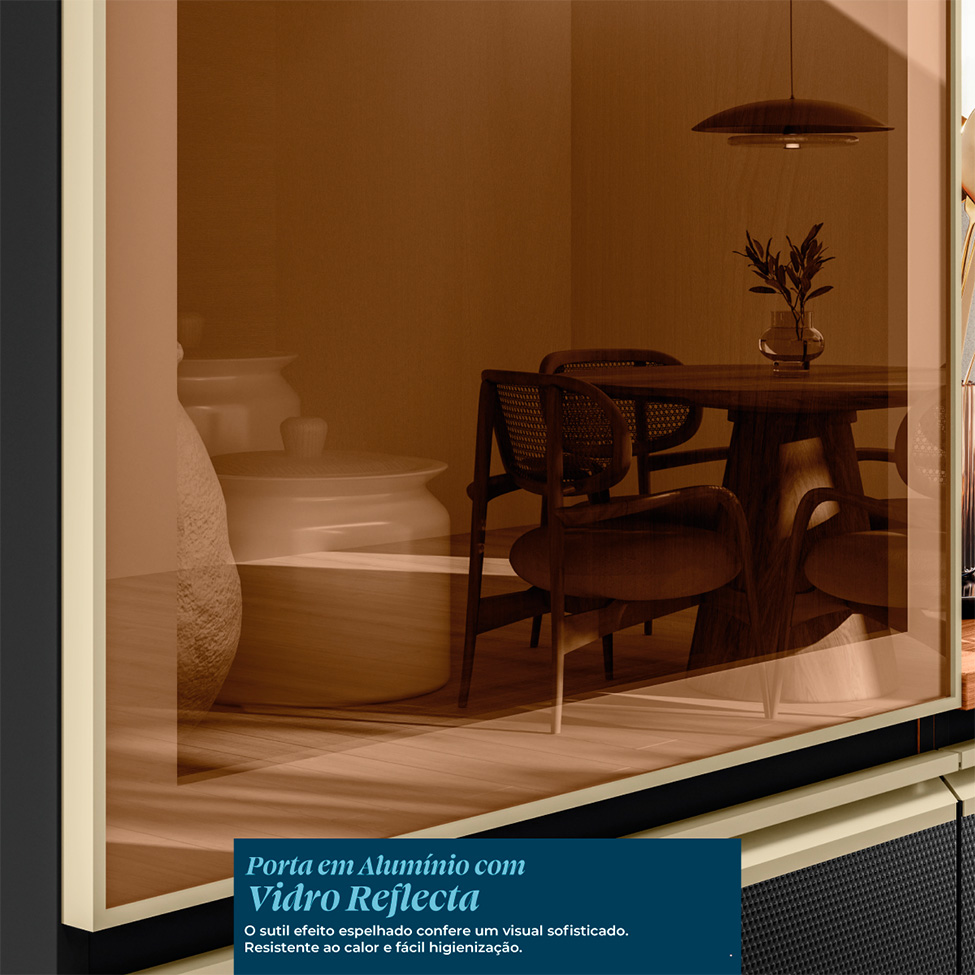 Cozinha Compacta com 2 Vidros Reflecta Proença 6 Portas 6 Gavetas Carbono e Nogueira