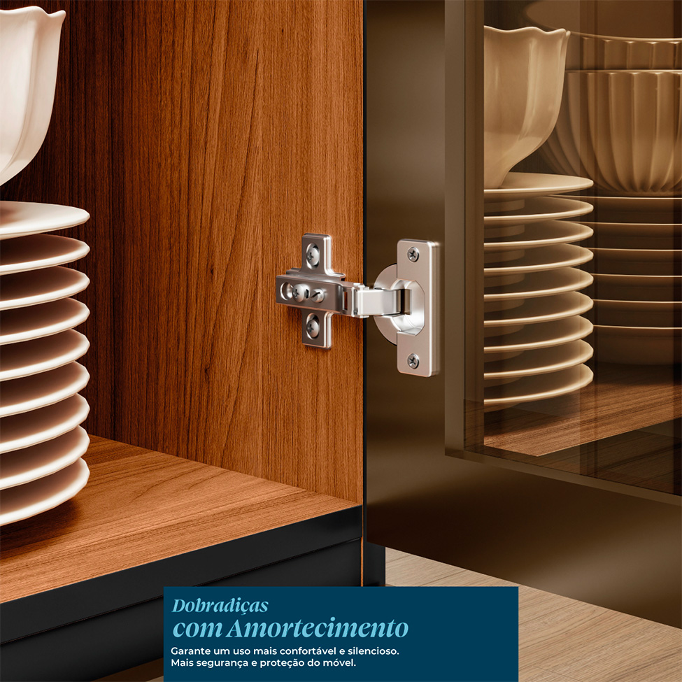 Cozinha Compacta com 2 Vidros Reflecta Proença 6 Portas 6 Gavetas Carbono e Nogueira