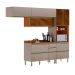 Cozinha Compacta com 3 Vidros Reflecta Proença 6 Portas 6 Gavetas Bege e Nogueira