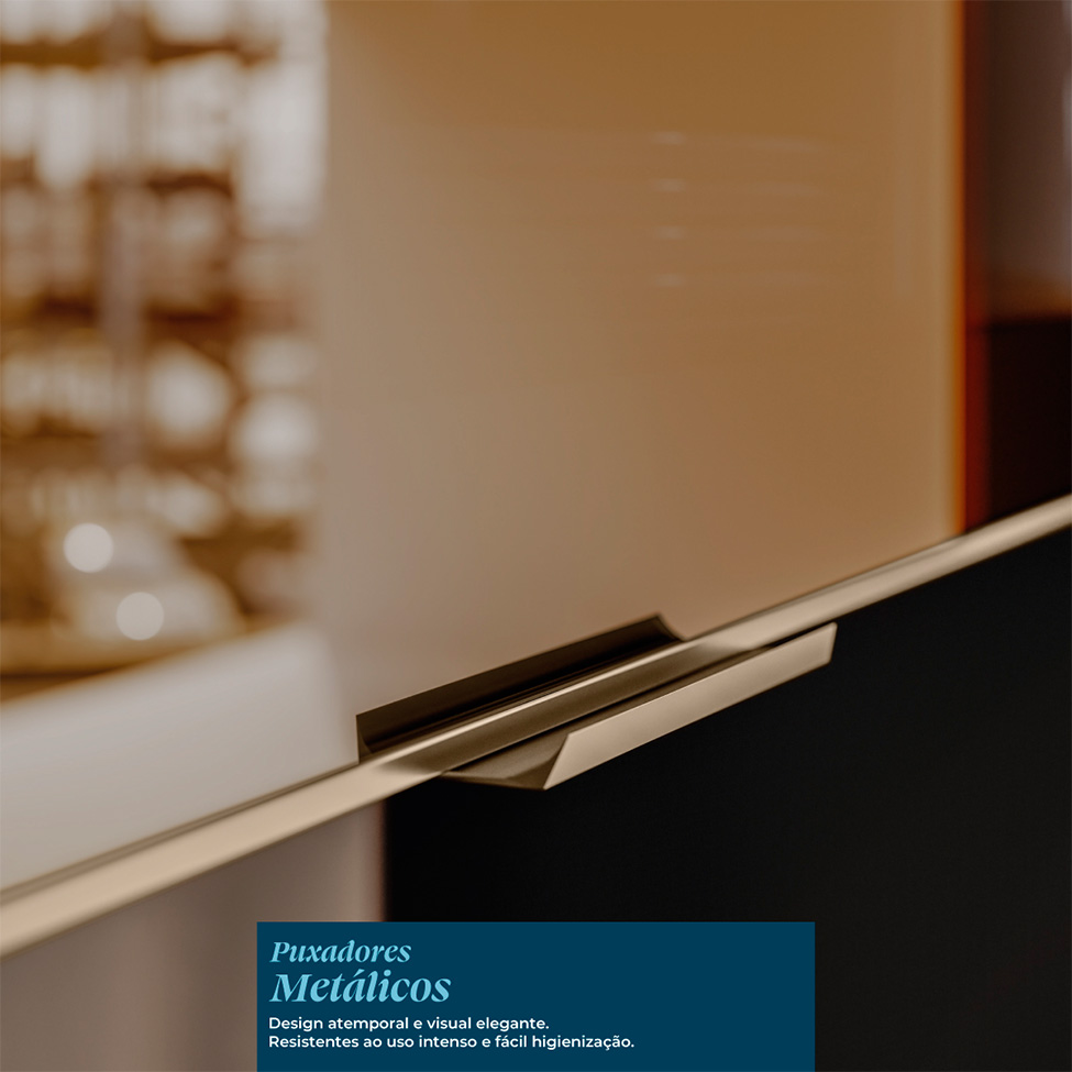 Cozinha Compacta com 3 Vidros Reflecta Proença 6 Portas 6 Gavetas Bege e Nogueira