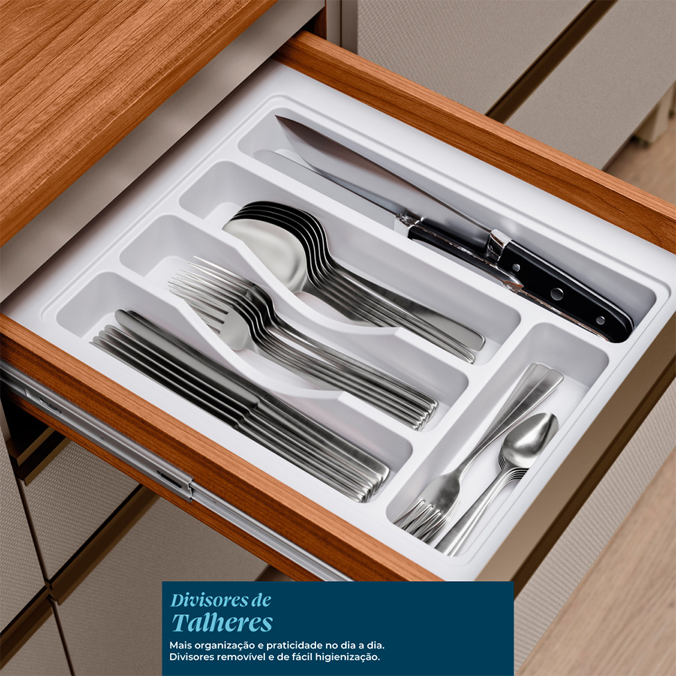 Cozinha Compacta com 3 Vidros Reflecta Proença 6 Portas 6 Gavetas Bege e Nogueira