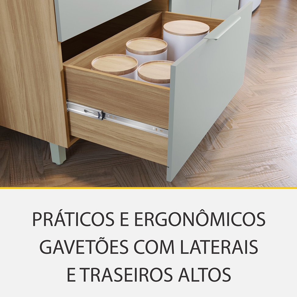 Cozinha Compacta com Nicho para Forno Marquesa 100% MDF 4 Portas 4 Gavetas Verde e Nature