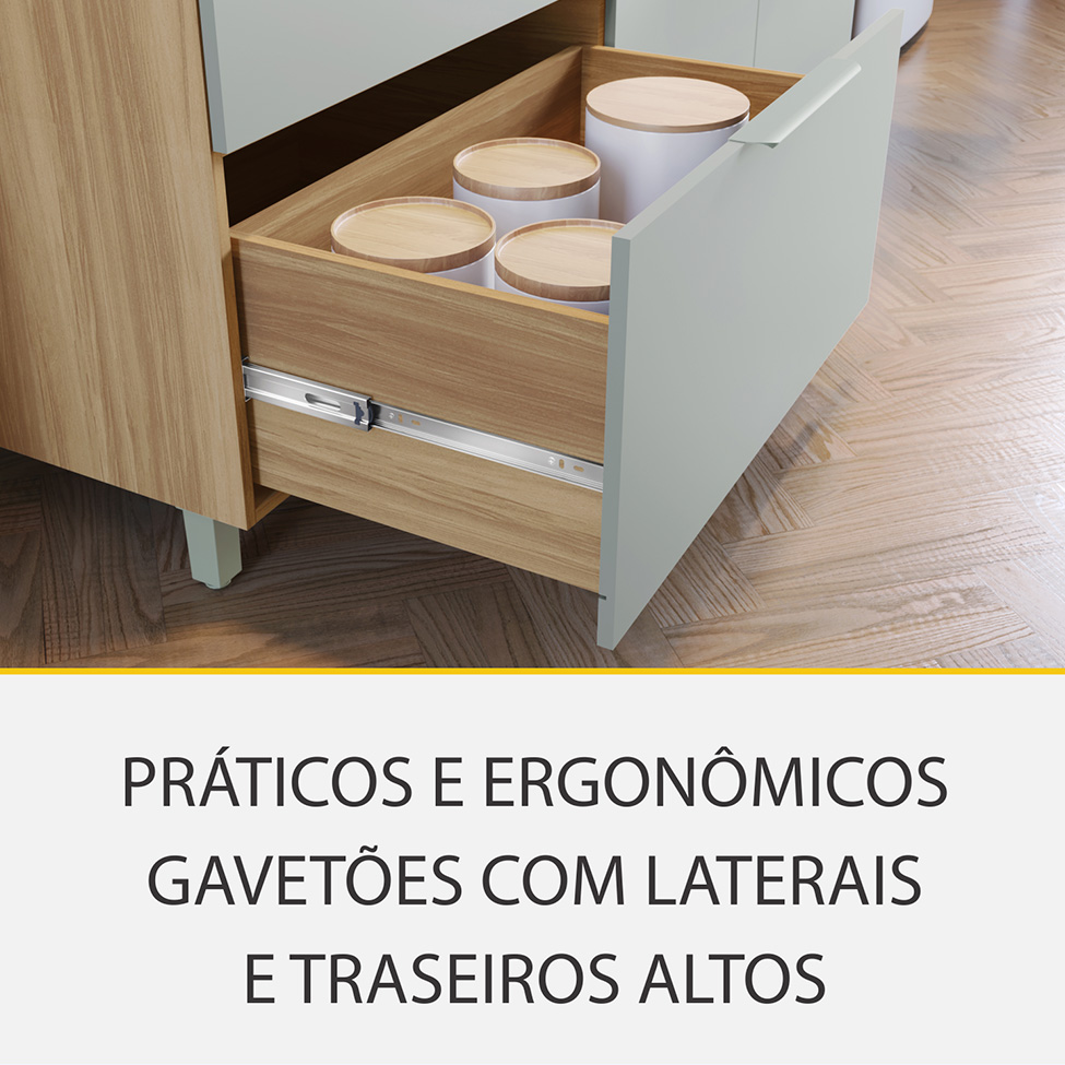 Cozinha Compacta com Nicho para Microondas Marquesa 100% MDF 4 Portas 4 Gavetas Verde e Nature