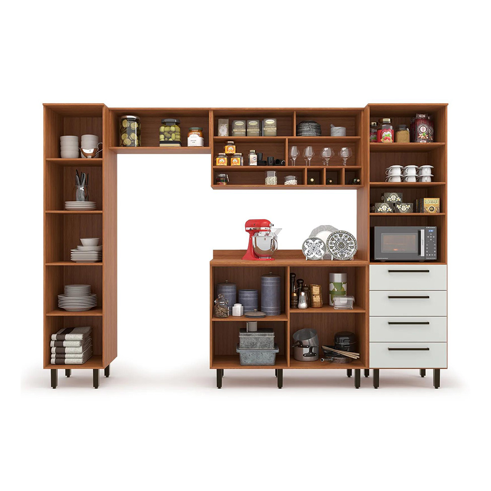 Cozinha Compacta com Paneleiro Evolution 7 Portas 4 Gavetas Off White e Freijó