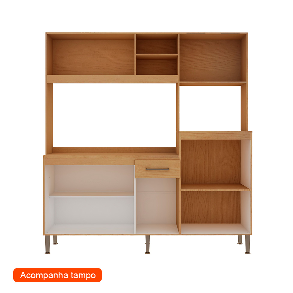 Cozinha Compacta com Tampo Helena 7 Portas 1 Gaveta Freijó e Off White
