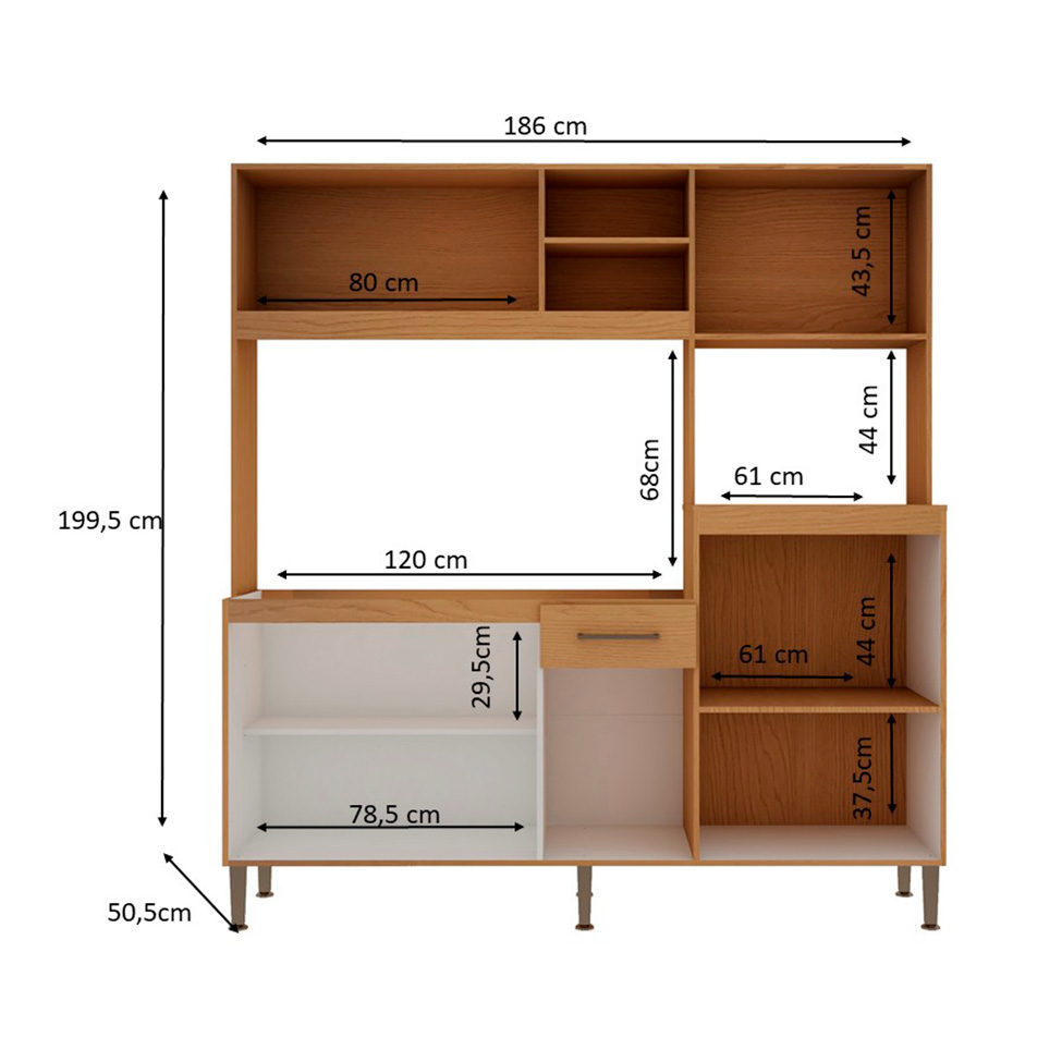 Cozinha Compacta com Tampo Helena 7 Portas 1 Gaveta Freijó e Off White