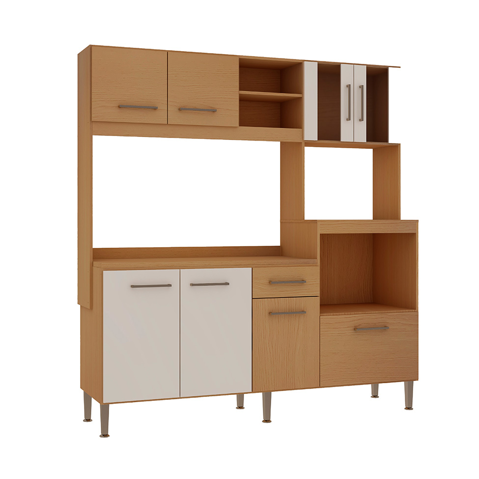 Cozinha Compacta com Tampo Helena 7 Portas 1 Gaveta Freijó e Off White