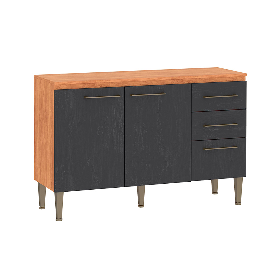 Cozinha Compacta com Tampo Malu 9 Portas 2 Gavetas Cinamomo e Grafite