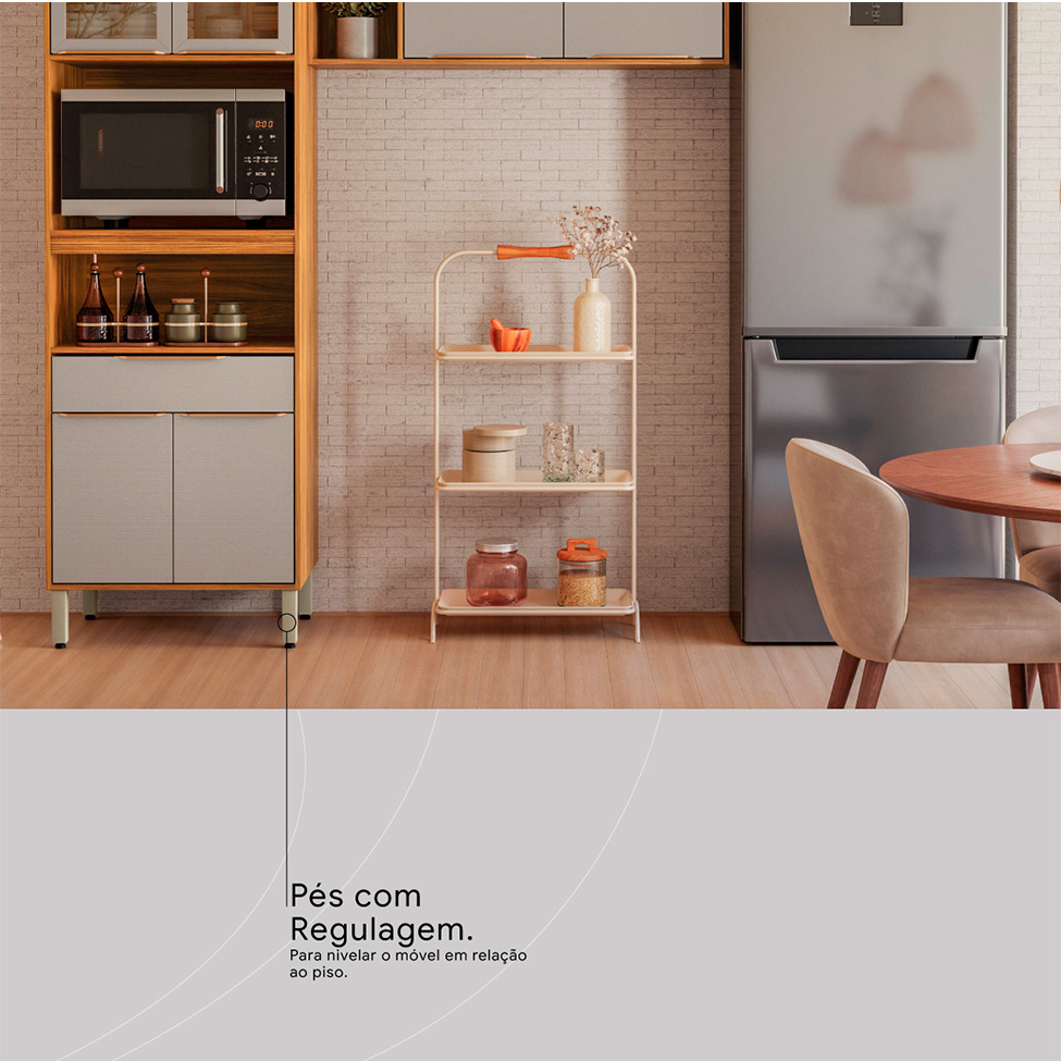 Cozinha Compacta com Vidro Reflecta Plena 7 Portas 1 Gaveta Nude e Cinamomo