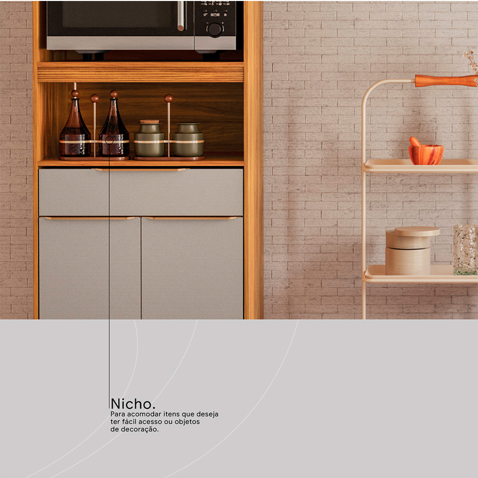 Cozinha Compacta com Vidro Reflecta Plena 7 Portas 1 Gaveta Nude e Cinamomo