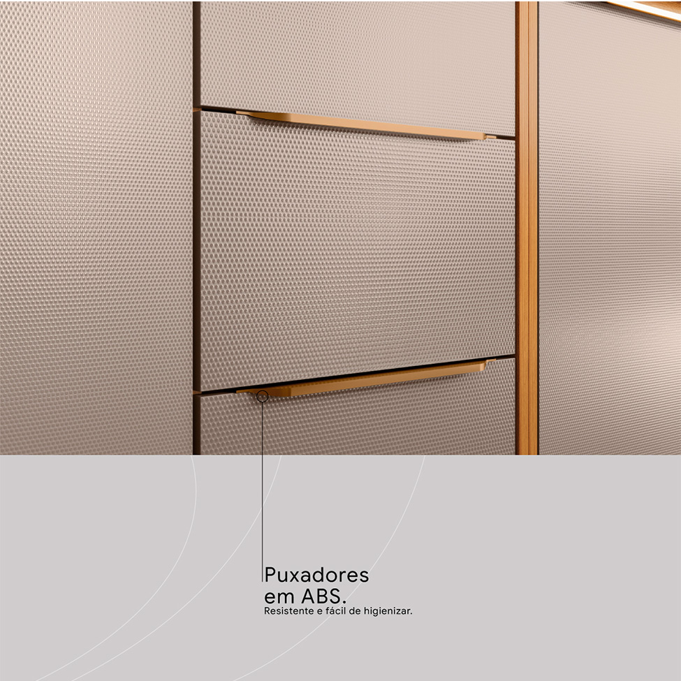 Cozinha Compacta com Vidro Reflecta Plena 7 Portas 1 Gaveta Nude e Cinamomo