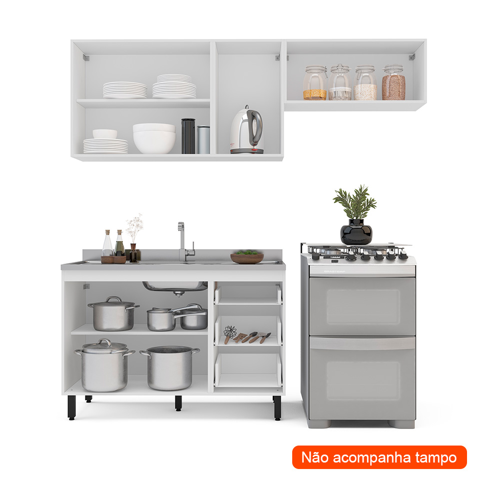 Cozinha Compacta sem Tampo Meena 6 Portas 3 Gavetas Azul e Branca