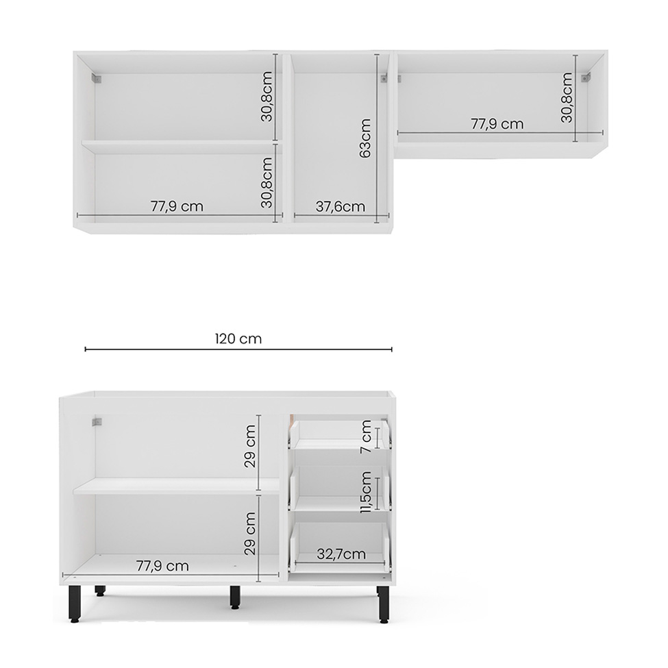 Cozinha Compacta sem Tampo Meena 6 Portas 3 Gavetas Azul e Branca