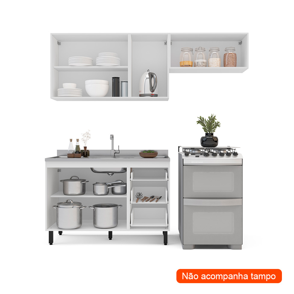 Cozinha Compacta sem Tampo Meena 6 Portas 3 Gavetas Branca