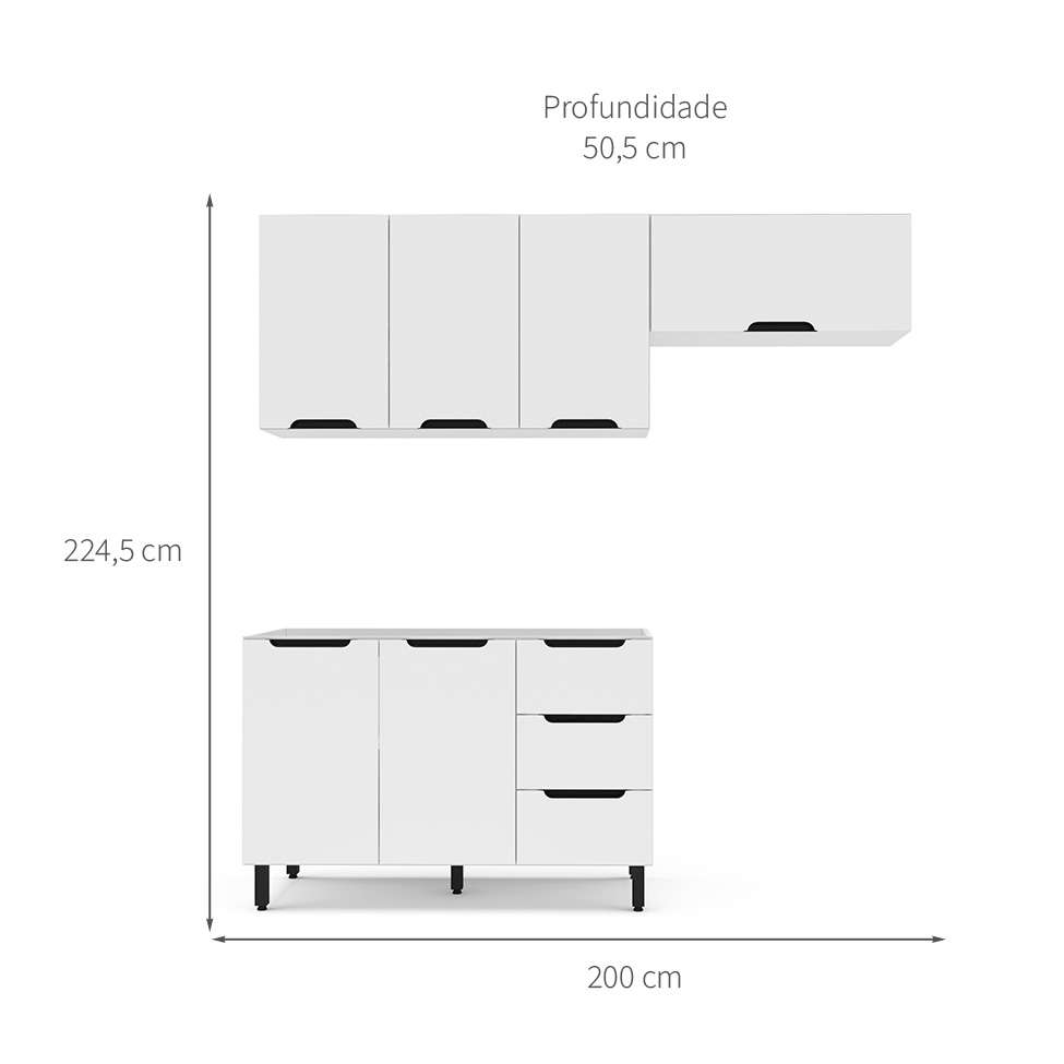 Cozinha Compacta sem Tampo Meena 6 Portas 3 Gavetas Branca