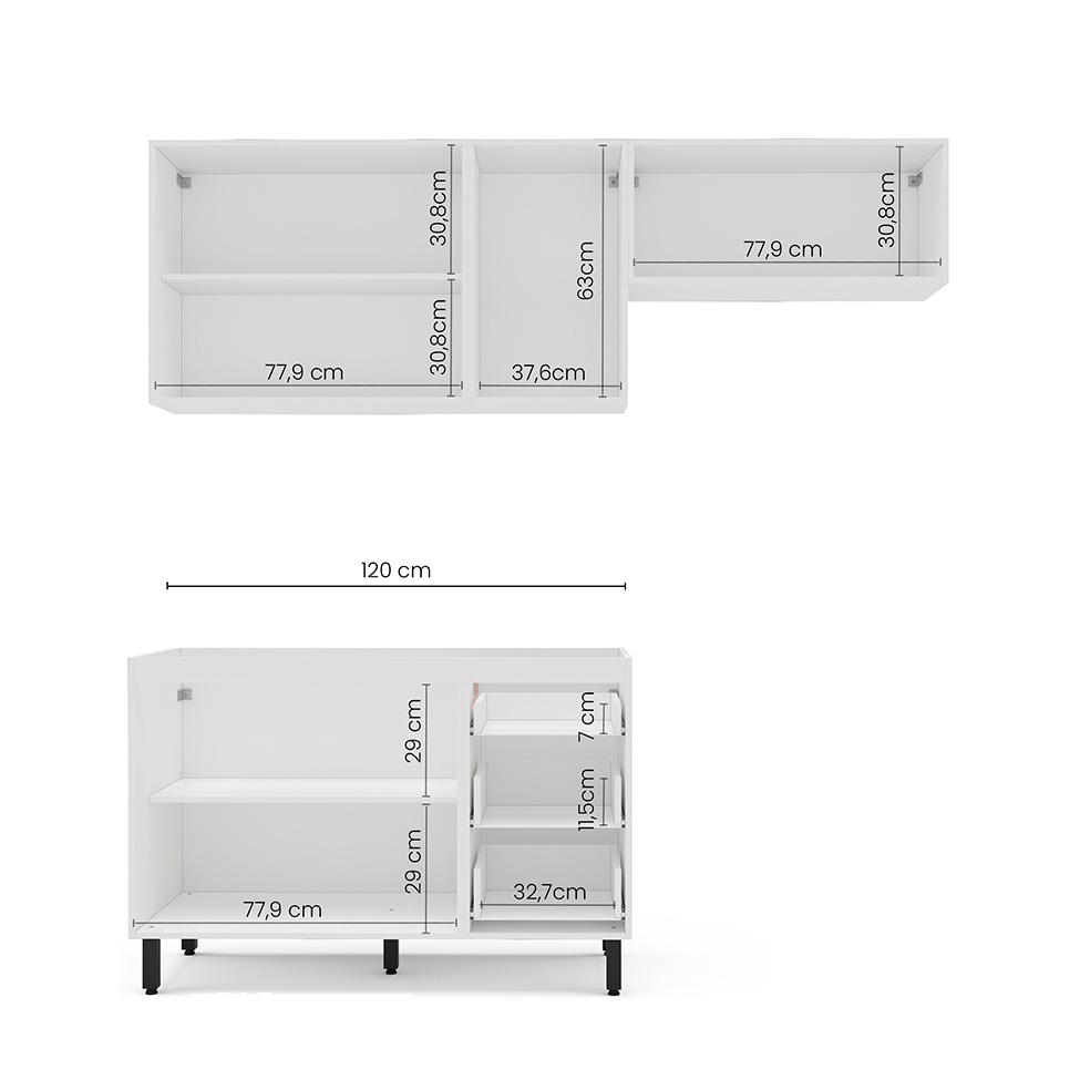 Cozinha Compacta sem Tampo Meena 6 Portas 3 Gavetas Branca