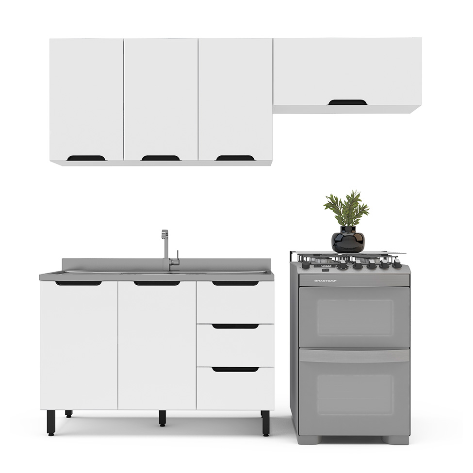 Cozinha Compacta sem Tampo Meena 6 Portas 3 Gavetas Branca