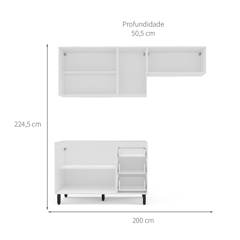 Cozinha Compacta sem Tampo Meena 6 Portas 3 Gavetas Creme e Branca