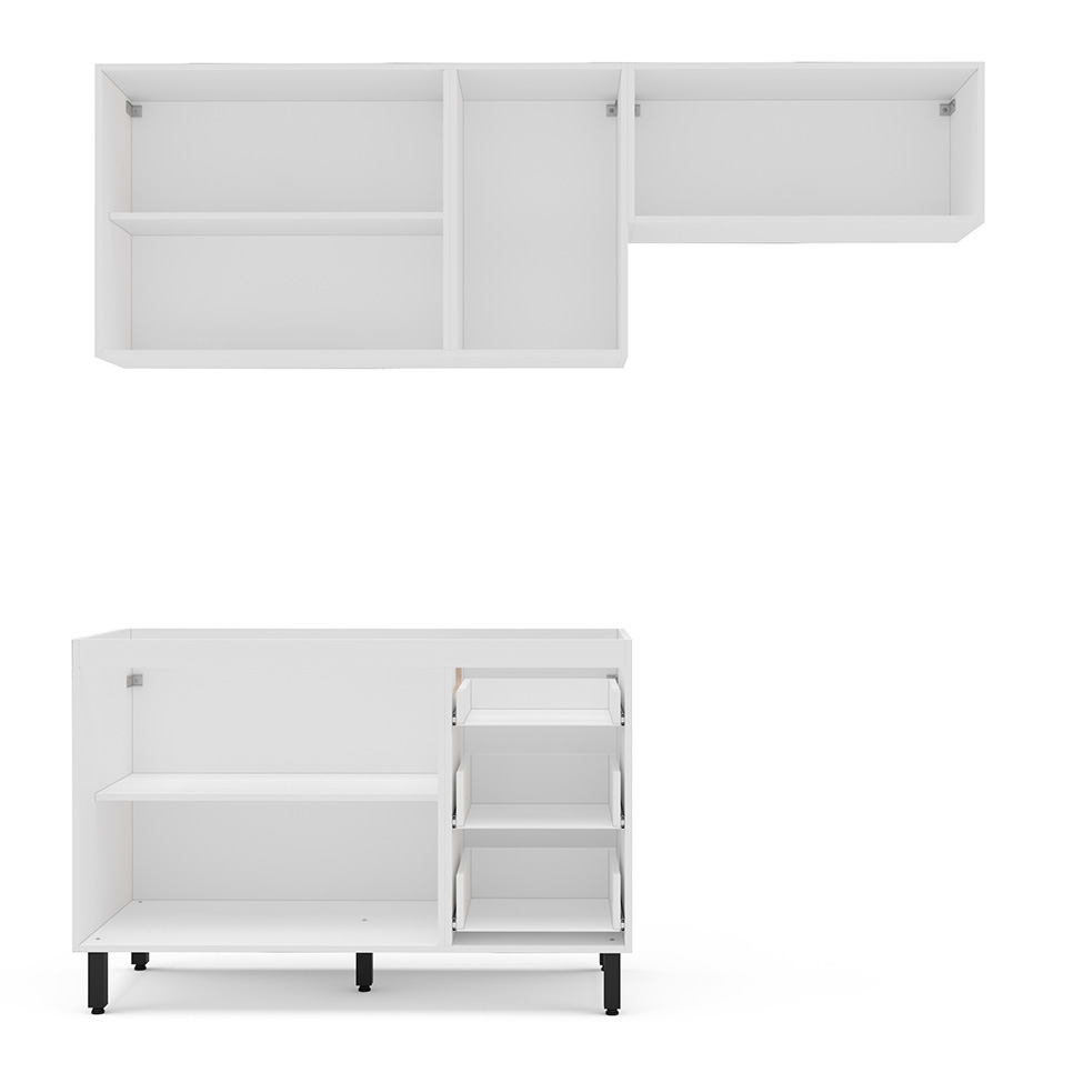 Cozinha Compacta sem Tampo Meena 6 Portas 3 Gavetas Creme e Branca
