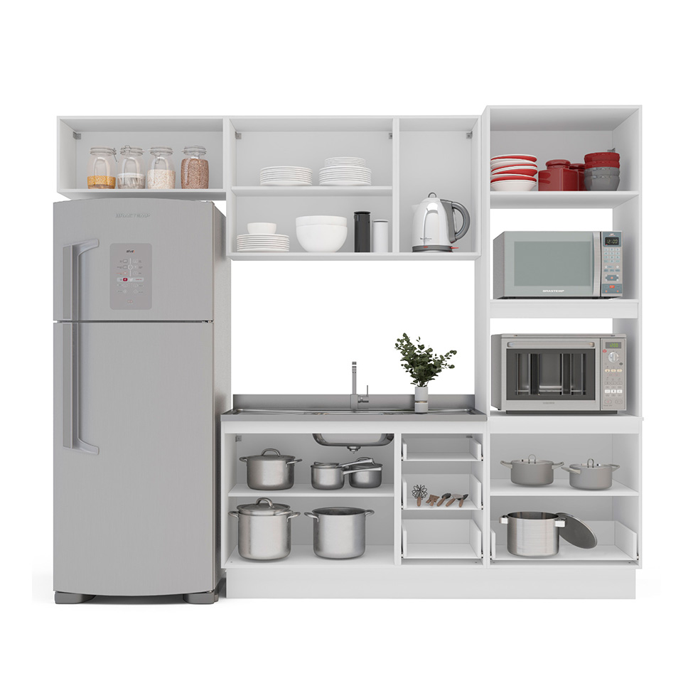 Cozinha Compacta sem Tampo com Rodapé Amara 8 portas 4 Gavetas Azul e Branca II