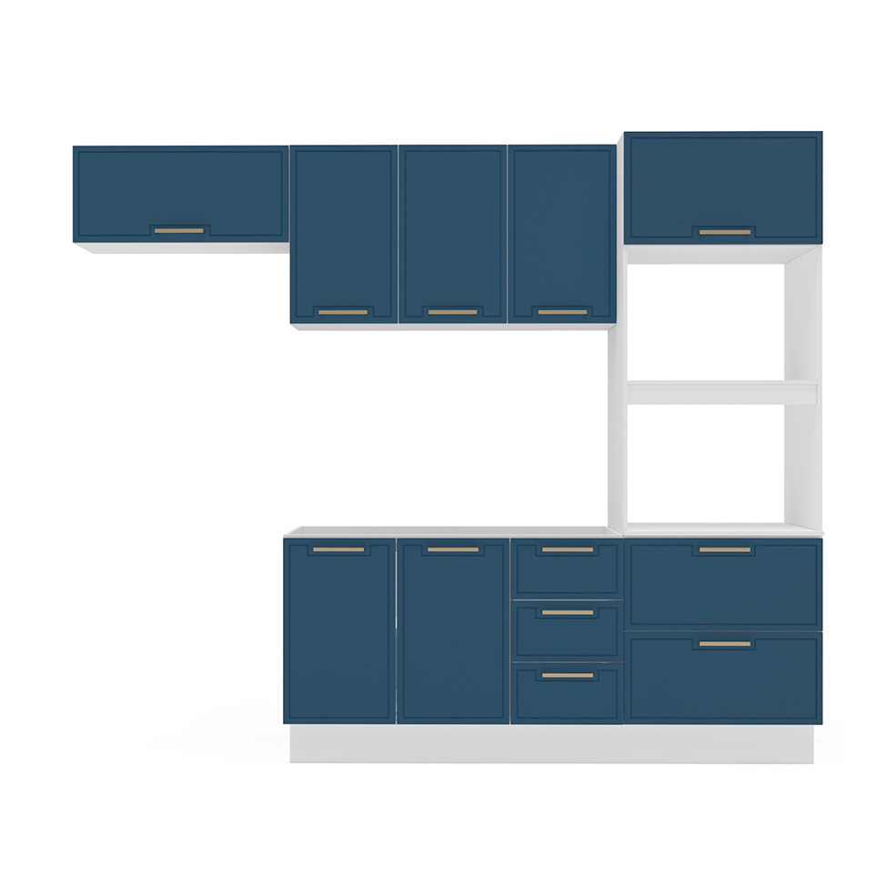 Cozinha Compacta sem Tampo com Rodapé Amara 8 portas 4 Gavetas Azul e Branca II
