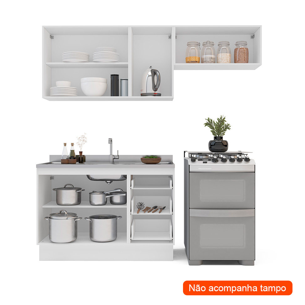 Cozinha Compacta sem Tampo com Rodapé Meena 6 Portas 3 Gavetas Azul e Branca