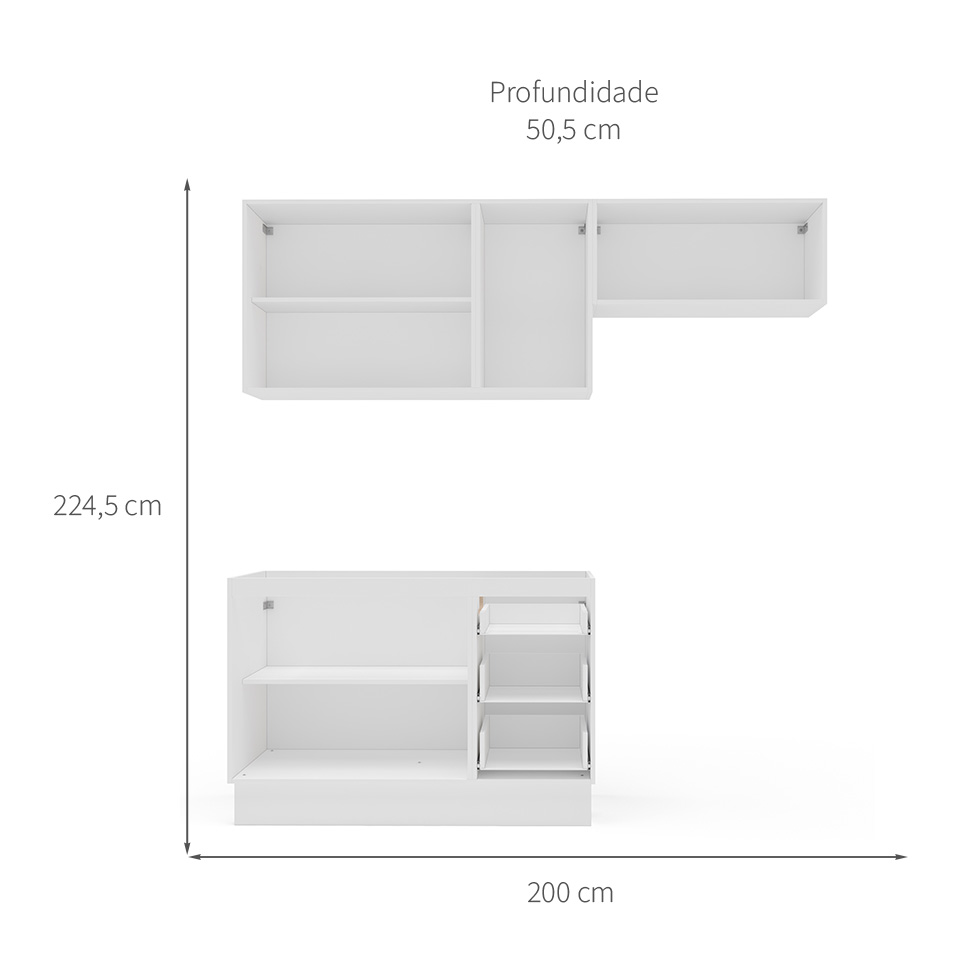 Cozinha Compacta sem Tampo com Rodapé Meena 6 Portas 3 Gavetas Azul e Branca