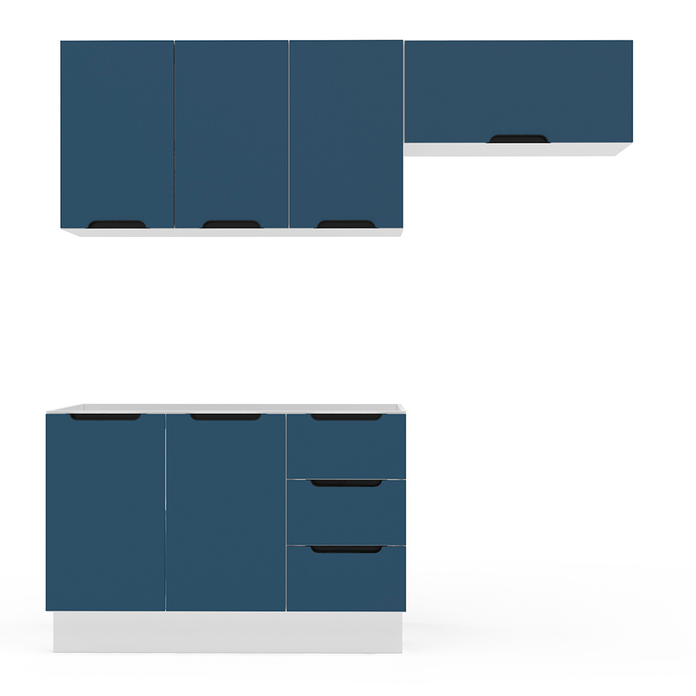 Cozinha Compacta sem Tampo com Rodapé Meena 6 Portas 3 Gavetas Azul e Branca