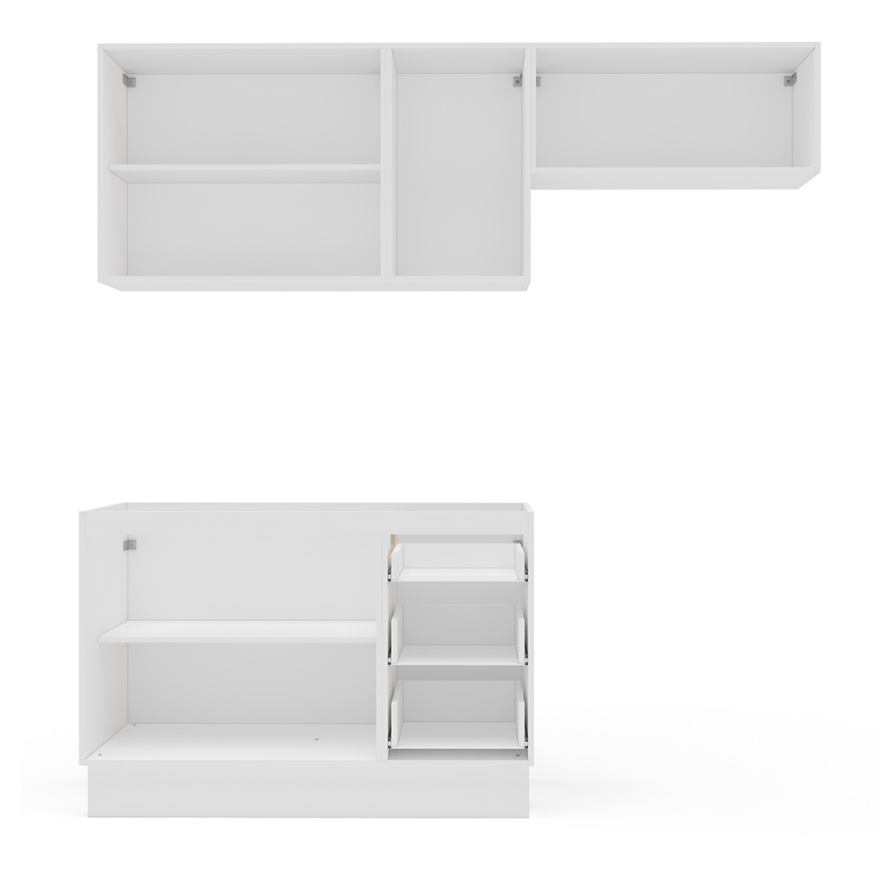 Cozinha Compacta sem Tampo com Rodapé Meena 6 Portas 3 Gavetas Azul e Branca