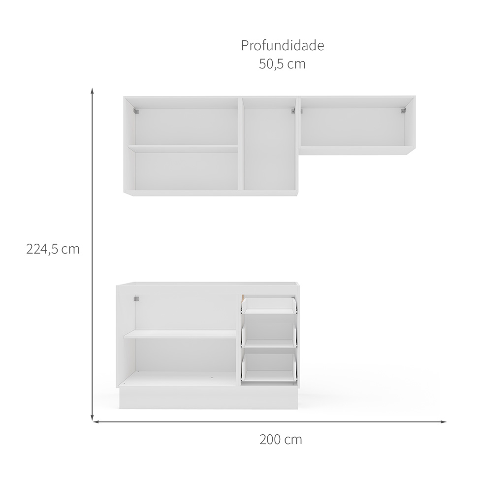 Cozinha Compacta sem Tampo com Rodapé Meena 6 Portas 3 Gavetas Creme e Branca