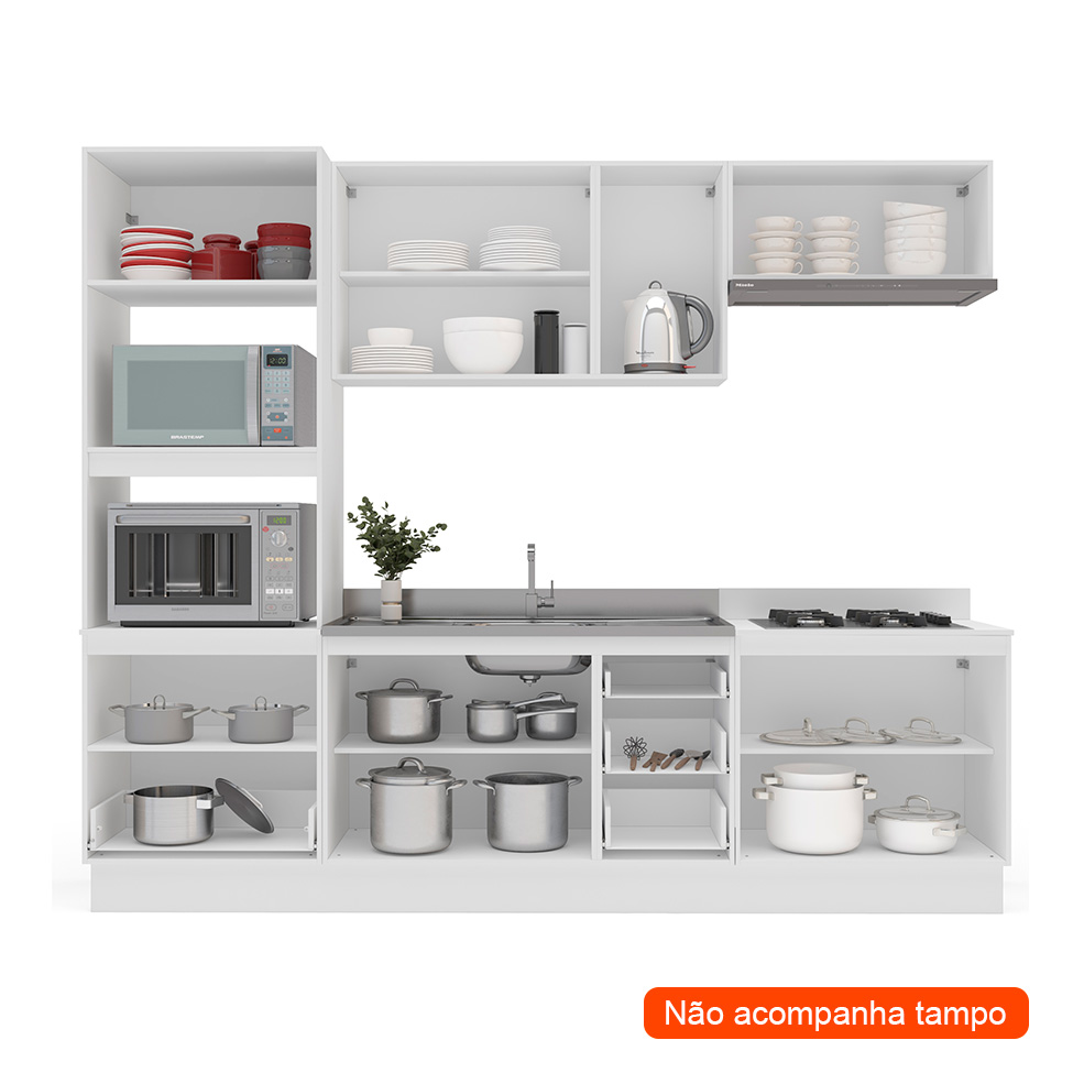 Cozinha Compacta sem Tampo com Rodapé Meena 9 Portas 5 Gavetas Azul e Branca