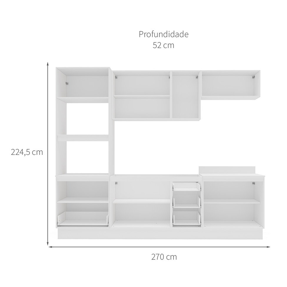 Cozinha Compacta sem Tampo com Rodapé Meena 9 Portas 5 Gavetas Azul e Branca