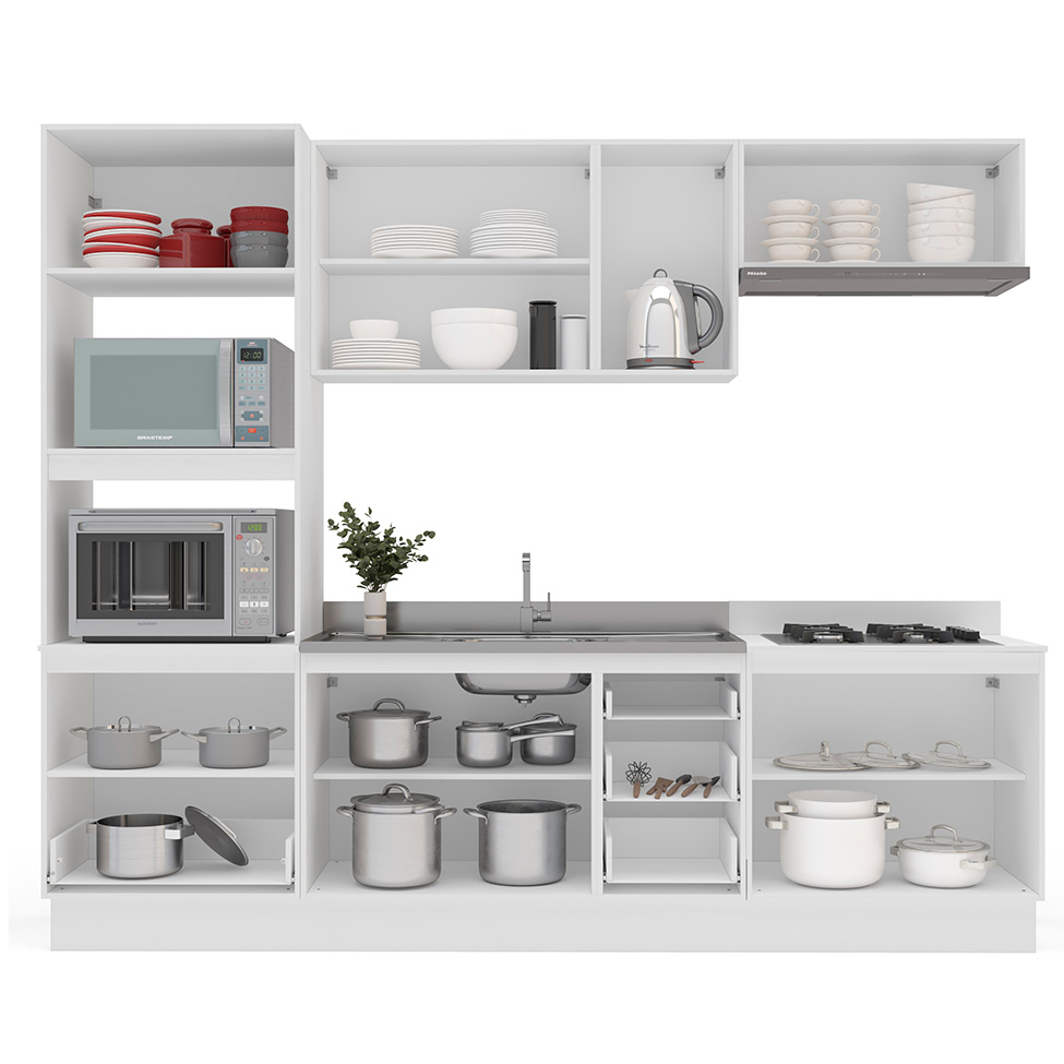 Cozinha Compacta sem Tampo com Rodapé Meena 9 Portas 5 Gavetas Azul e Branca