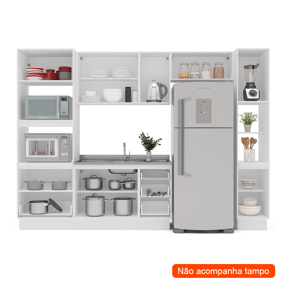 Cozinha Compacta sem Tampo com Rodapé e Paneleiro Meena 9 Portas 5 Gavetas Azul e Branca