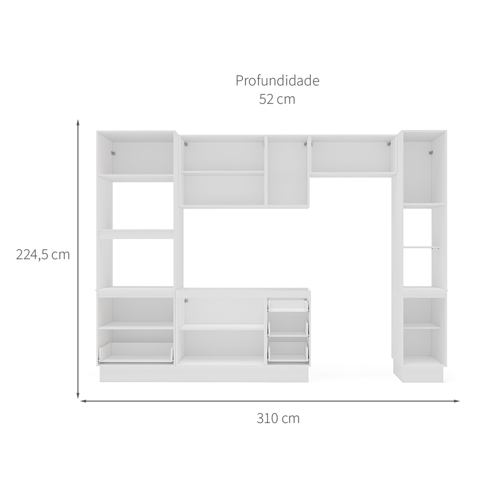 Cozinha Compacta sem Tampo com Rodapé e Paneleiro Meena 9 Portas 5 Gavetas Azul e Branca