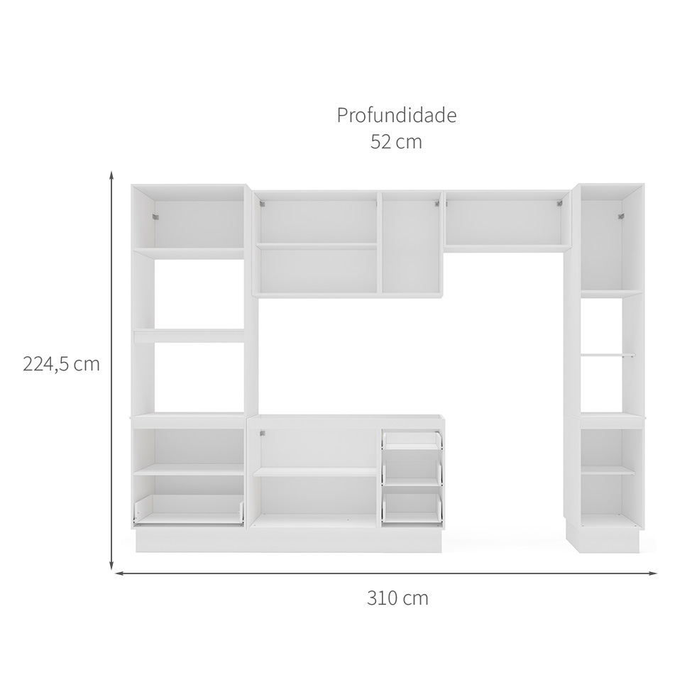 Cozinha Compacta sem Tampo com Rodapé e Paneleiro Meena 9 Portas 5 Gavetas Creme e Branca