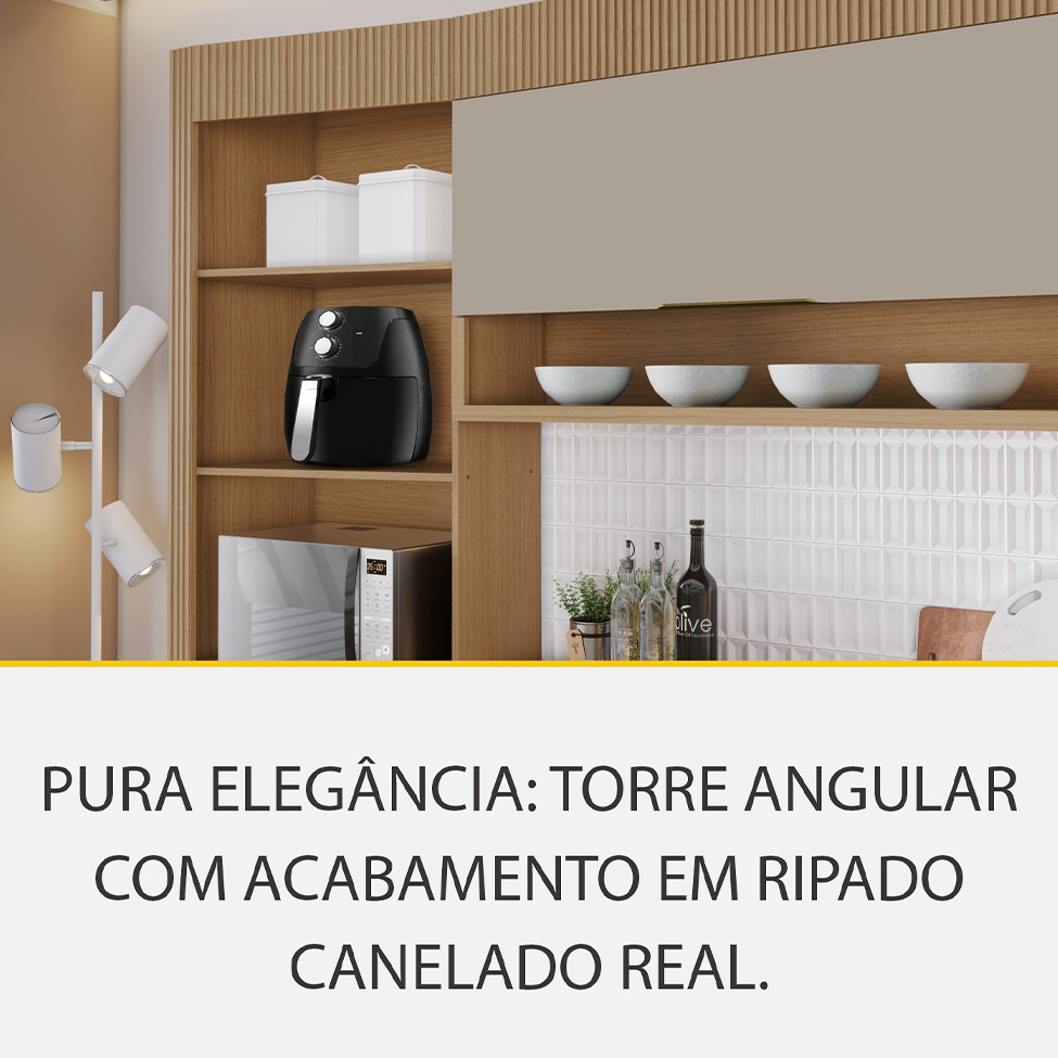 Cozinha Completa 100% MDF Realeza Premium 8 Portas 4 Gavetas Bege e Carvalho
