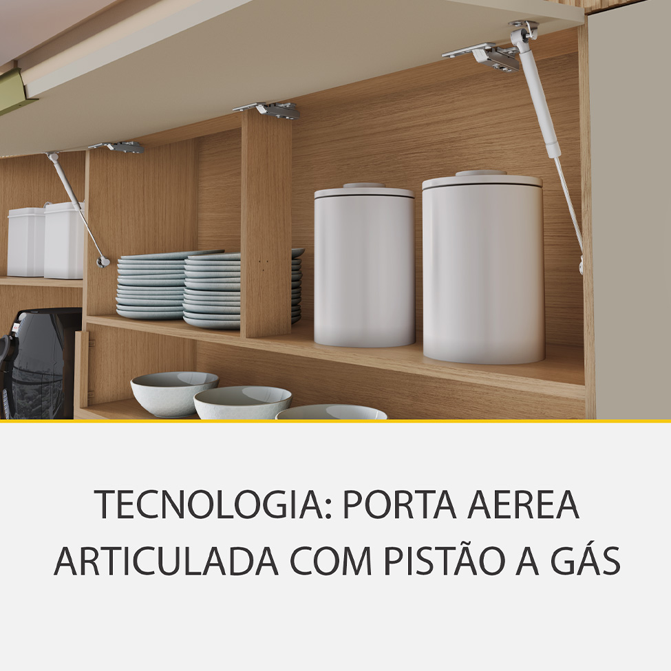 Cozinha Completa 100% MDF Realeza Premium 8 Portas 4 Gavetas Bege e Carvalho
