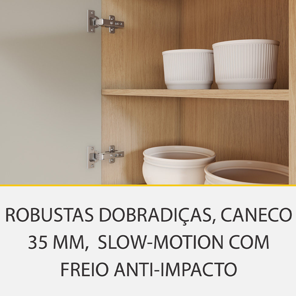 Cozinha Completa 100% MDF Realeza Premium 8 Portas 4 Gavetas Bege e Carvalho