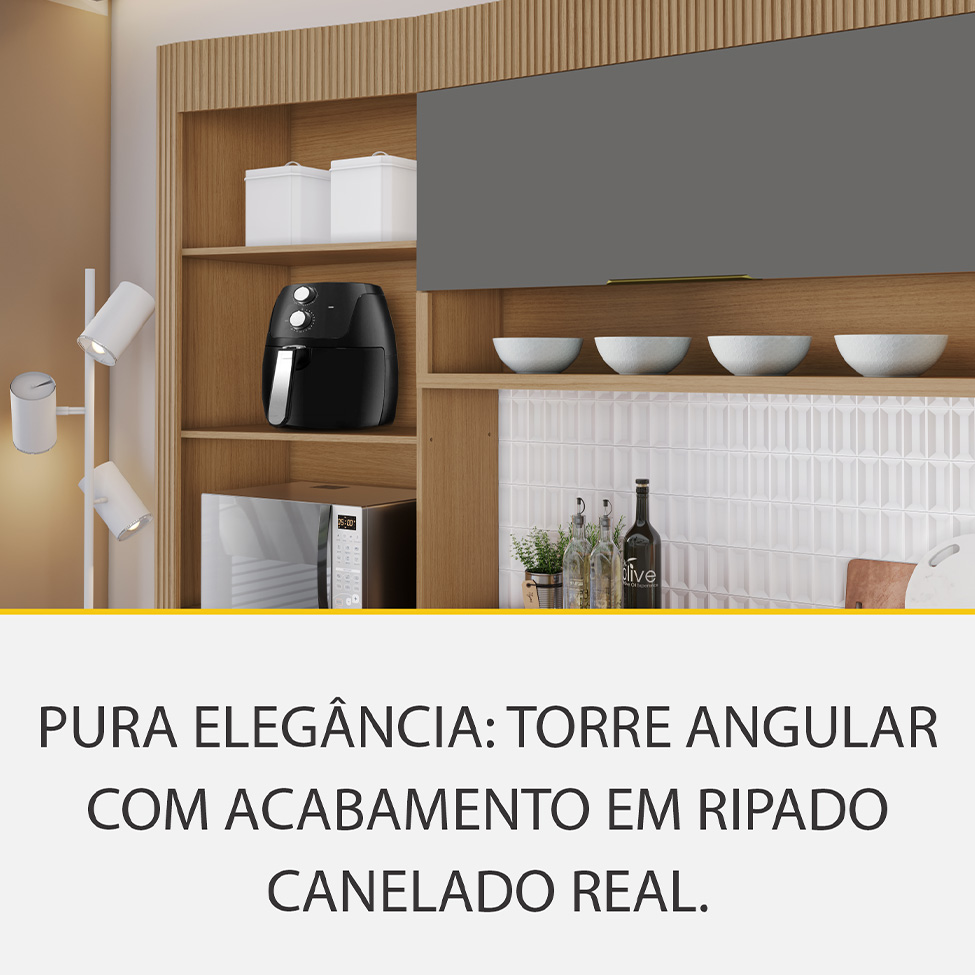 Cozinha Completa 100% MDF Realeza Premium 8 Portas 4 Gavetas Titânio e Carvalho