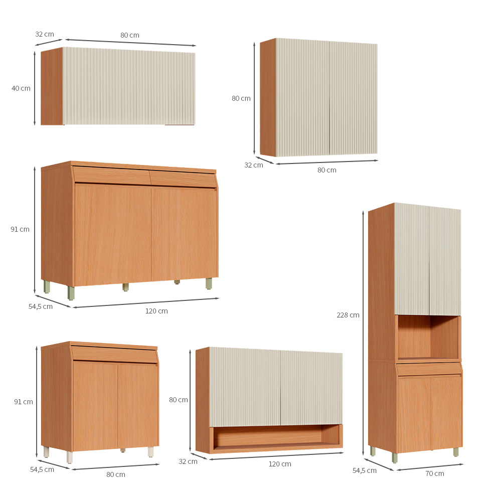 Cozinha Completa 100% MDF Simone Mendes 13 Portas 4 Gavetas Bege e Carvalho