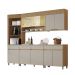 Cozinha Completa 100% MDF com Vidro Reflecta Realeza Premium 8 Portas 4 Gavetas Bege e Carvalho