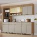 Cozinha Completa 100% MDF com Vidro Reflecta Realeza Premium 8 Portas 4 Gavetas Bege e Carvalho