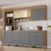 Cozinha Completa 100% MDF com Vidro Reflecta Realeza Premium 8 Portas 4 Gavetas Titânio e Carvalho