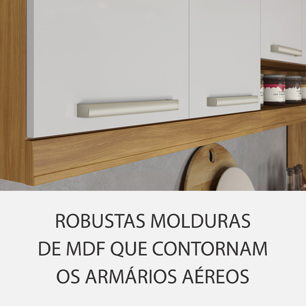 Cozinha Completa Burguesa Premium com Ilha 8 Portas 7 Gavetas Freijó e Branca