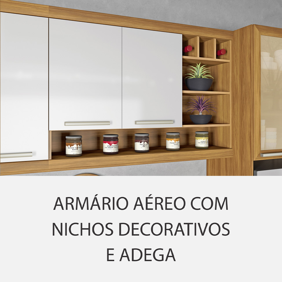 Cozinha Completa Burguesa Premium com Ilha 8 Portas 7 Gavetas Freijó e Branca