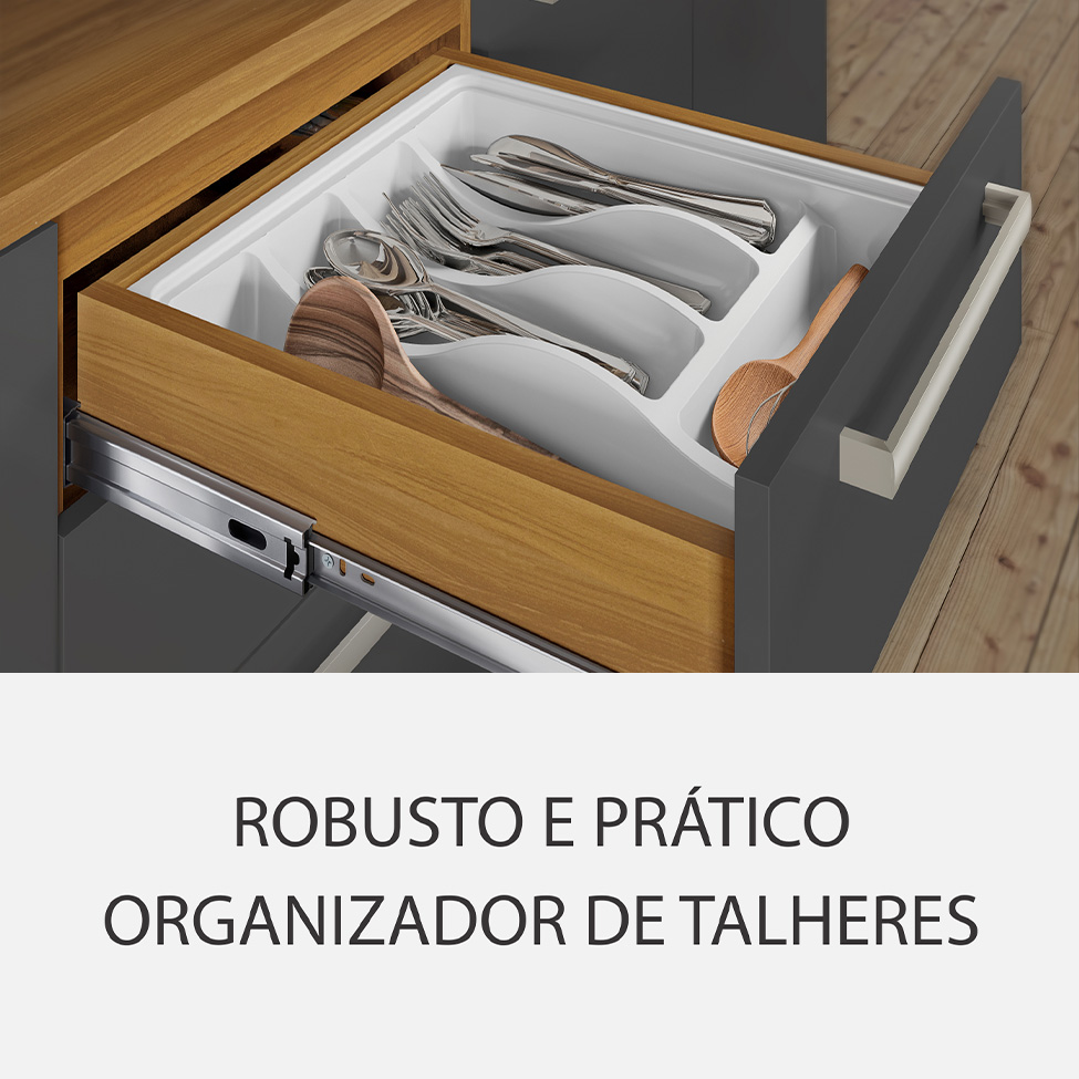 Cozinha Completa Burguesa Premium com Ilha 8 Portas 7 Gavetas Freijó e Grafite