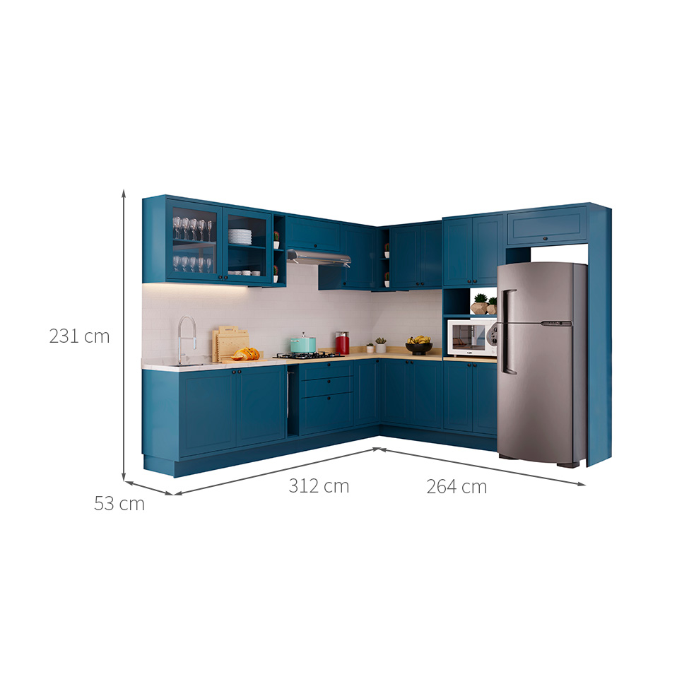 Cozinha Completa Évora 16 Portas 3 Gavetas Azul Órion