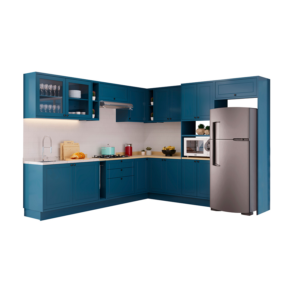 Cozinha Completa Évora 16 Portas 3 Gavetas Azul Órion