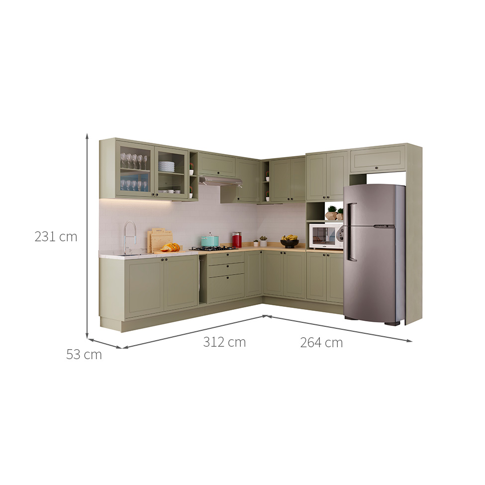 Cozinha Completa Évora 16 Portas 3 Gavetas Verde Hill